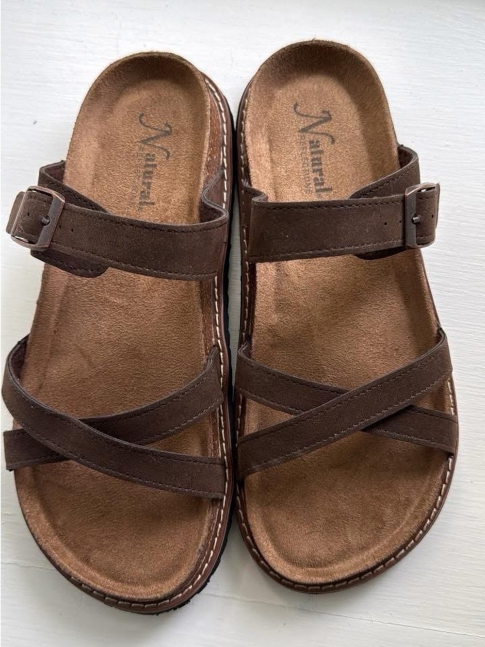Naturalizer Brown Suede Crisscross Strap Sandals